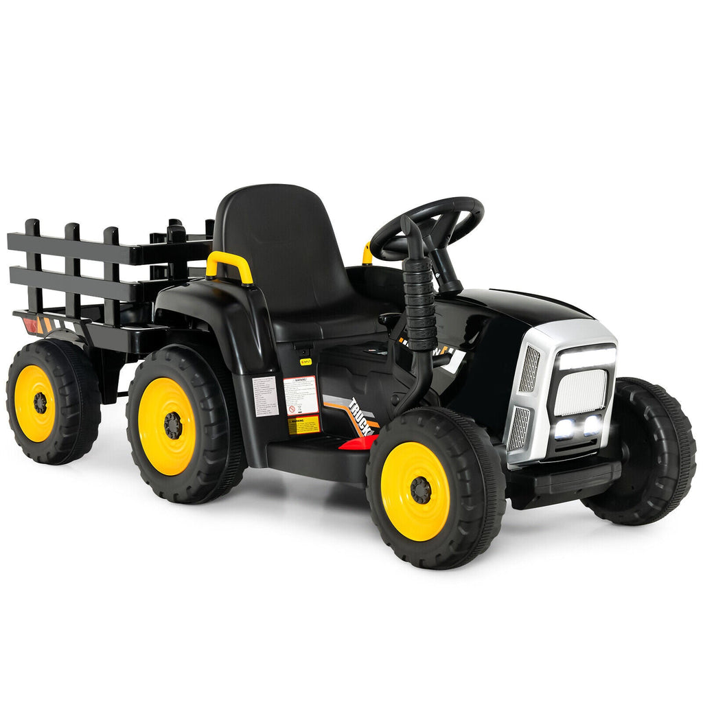 Electric Ride-on Tractor with Trailer for Kids - 3 Speeds & Remote Control - Black