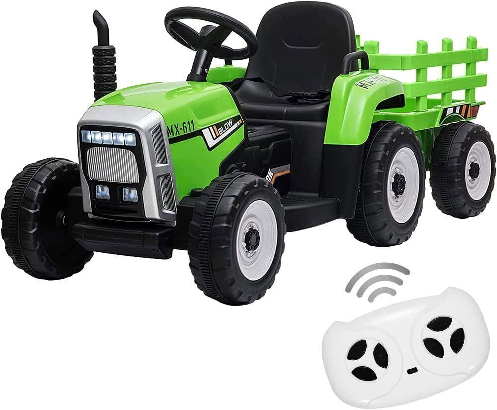 Electric Ride-On Tractor with Trailer for Kids - LED Lights, USB Music Player