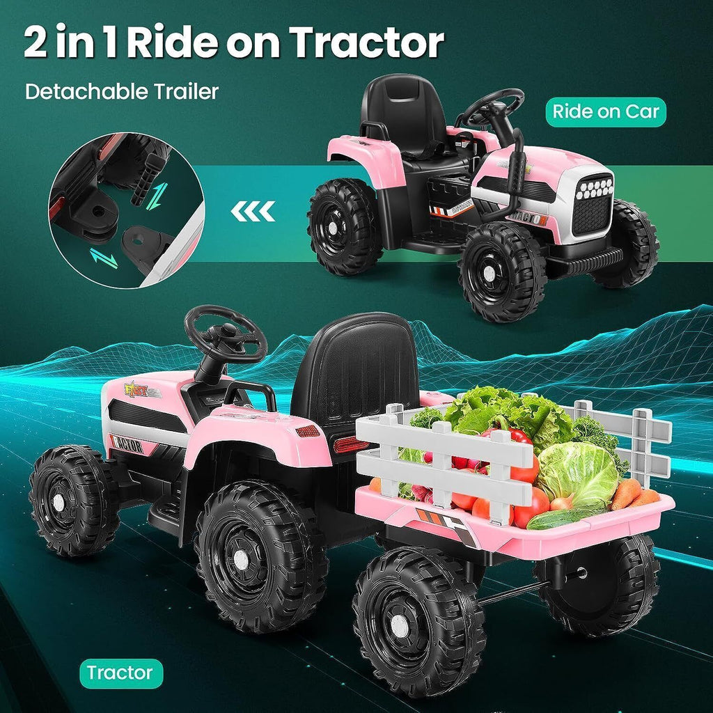 12V Battery-Powered Ride-On Tractor with Trailer and Remote Control - 2 * 30W Toy for Kids