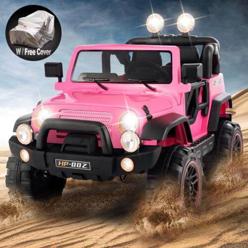 3-Speed Pink Ride On Car Truck for Kids with RC, MP3, LED Lights, USB, and Cover - 12V Battery Powered