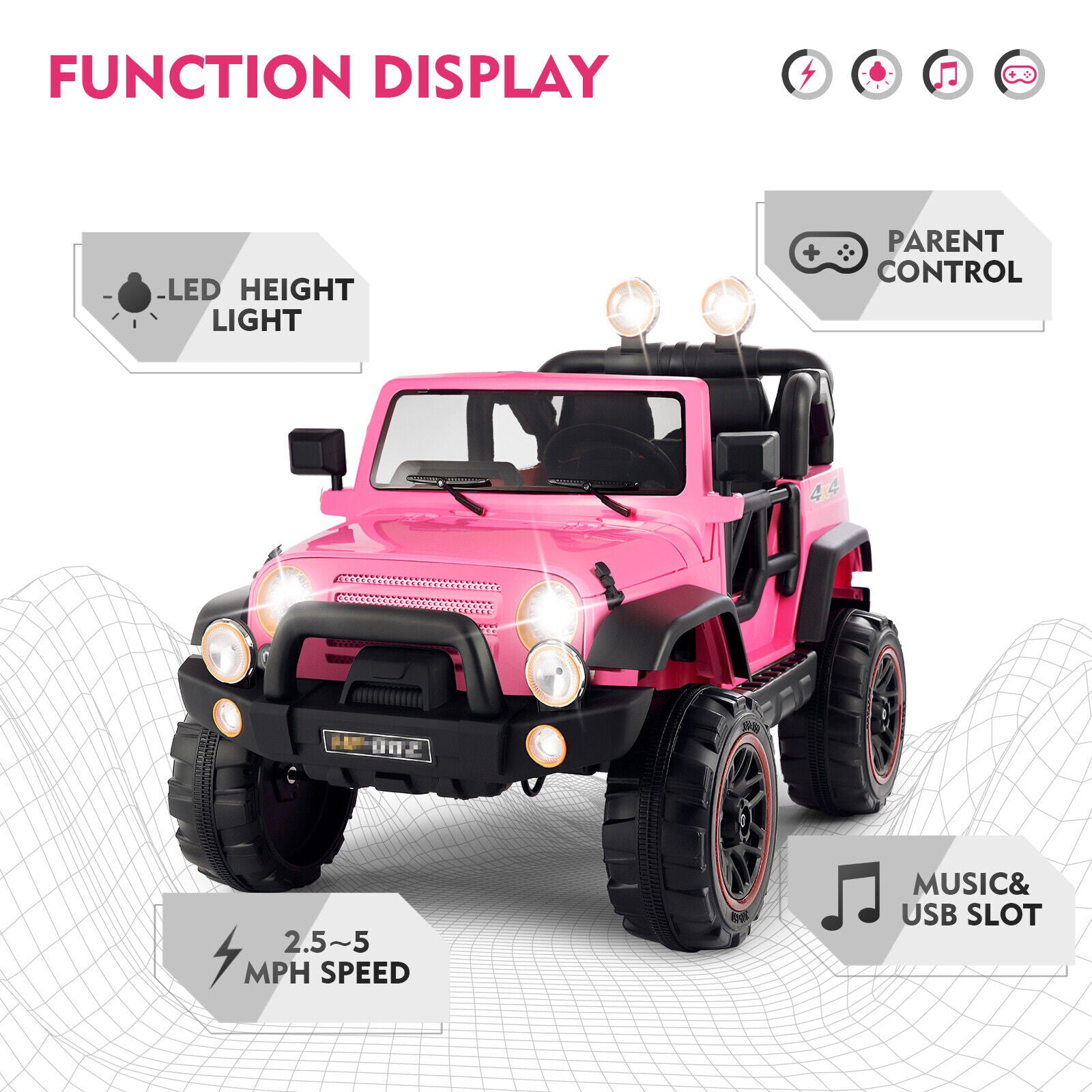 Electric Ride-On Truck for Kids with MP3 Player, Remote Control, and Pink Cover - 12V