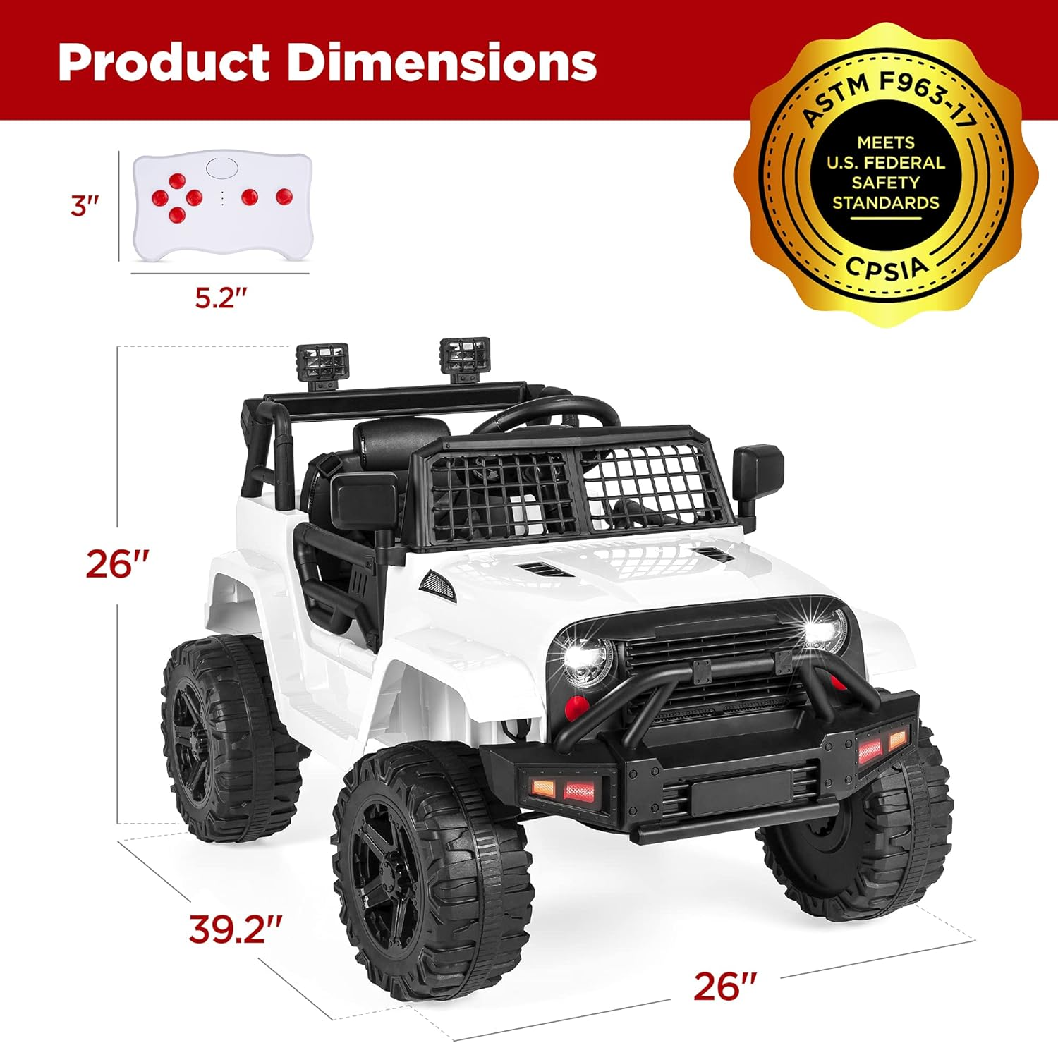 Electric Ride-On Truck for Kids with Remote Control and Aux Port - White