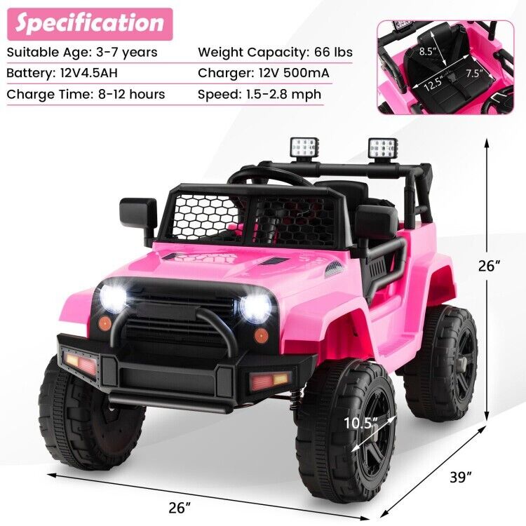 Electric Ride-On Truck for Kids with Remote Control and Headlights - 12V Children's Toy Car