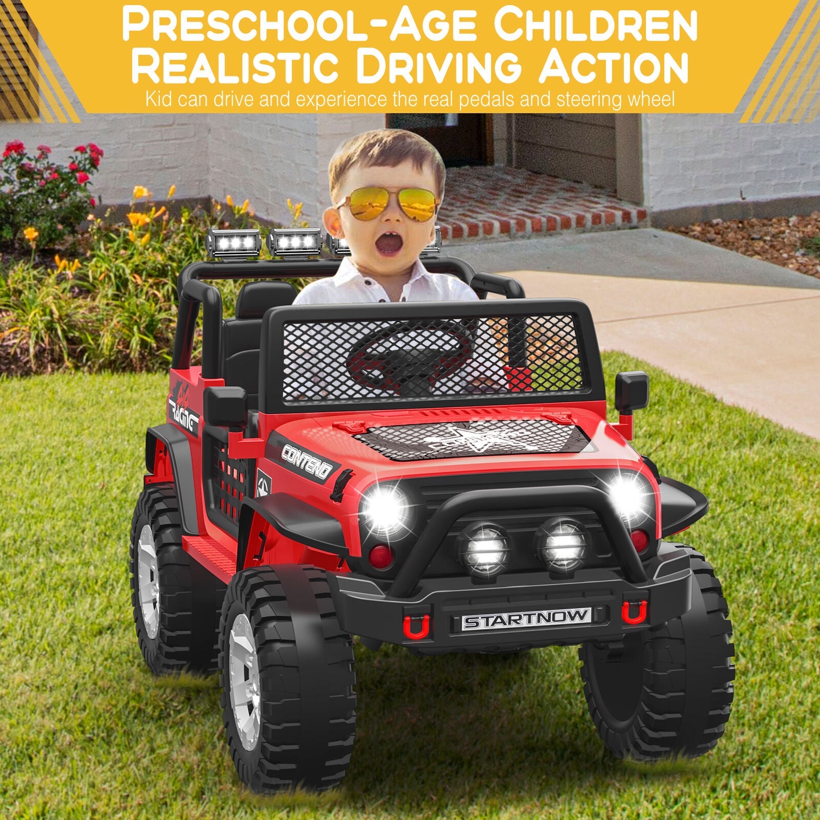 Electric Ride-On Truck for Kids with Remote Control, LED Lights, 2 Speeds, and MP3 Music