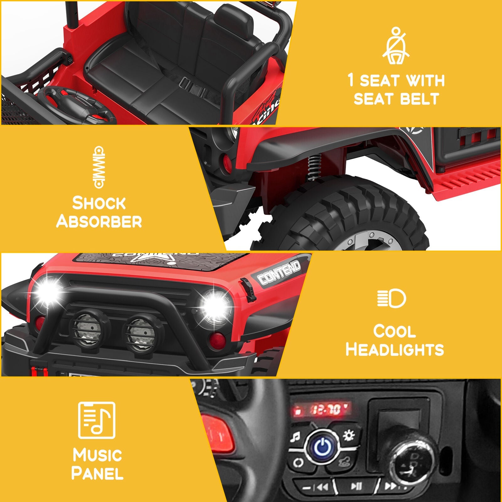 12V Electric Jeep Toy Car for Kids with LED Lights, MP3 Player, and Remote Control - Perfect Gift for Boys and Girls