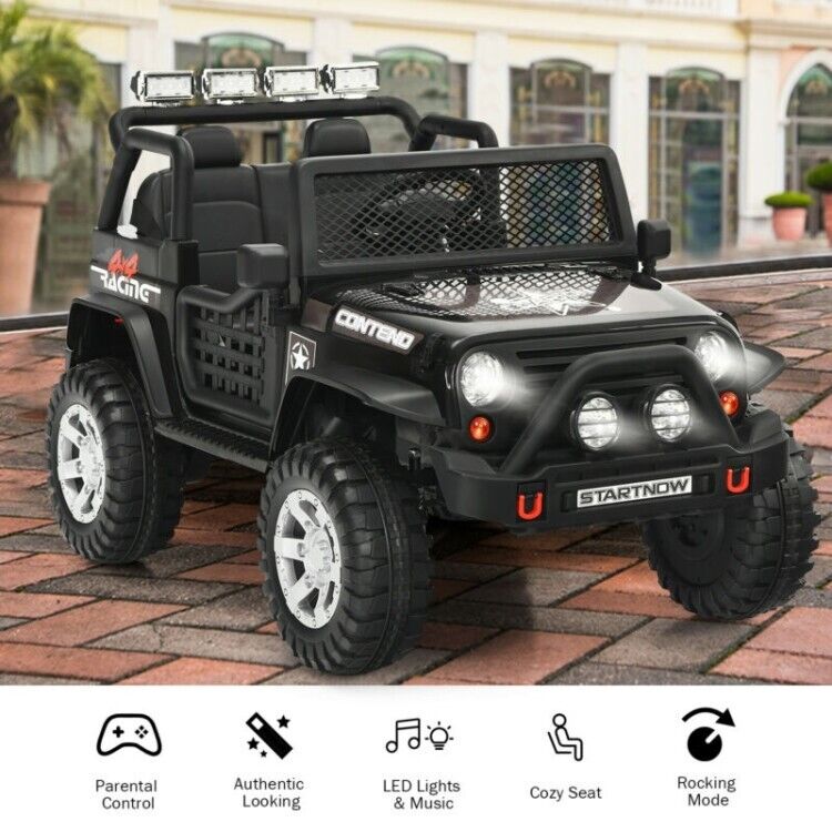 Electric Ride-On Truck for Kids with Remote Control, Lights, and Music - Black