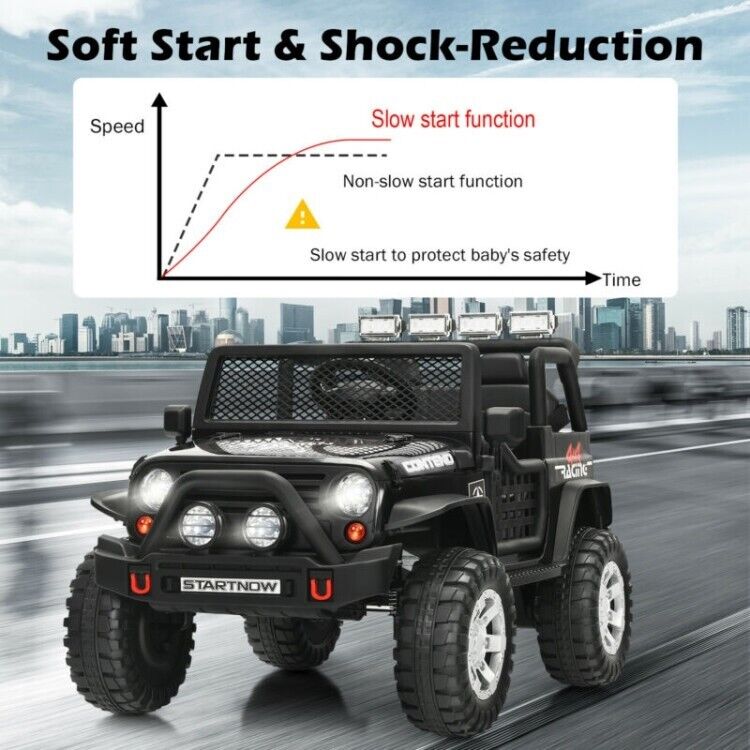 Electric Ride-On Truck for Kids with Remote Control, Lights, and Music - Black