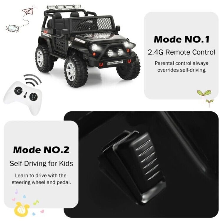 Electric Ride-On Truck for Kids with Remote Control, Lights, and Music - Black