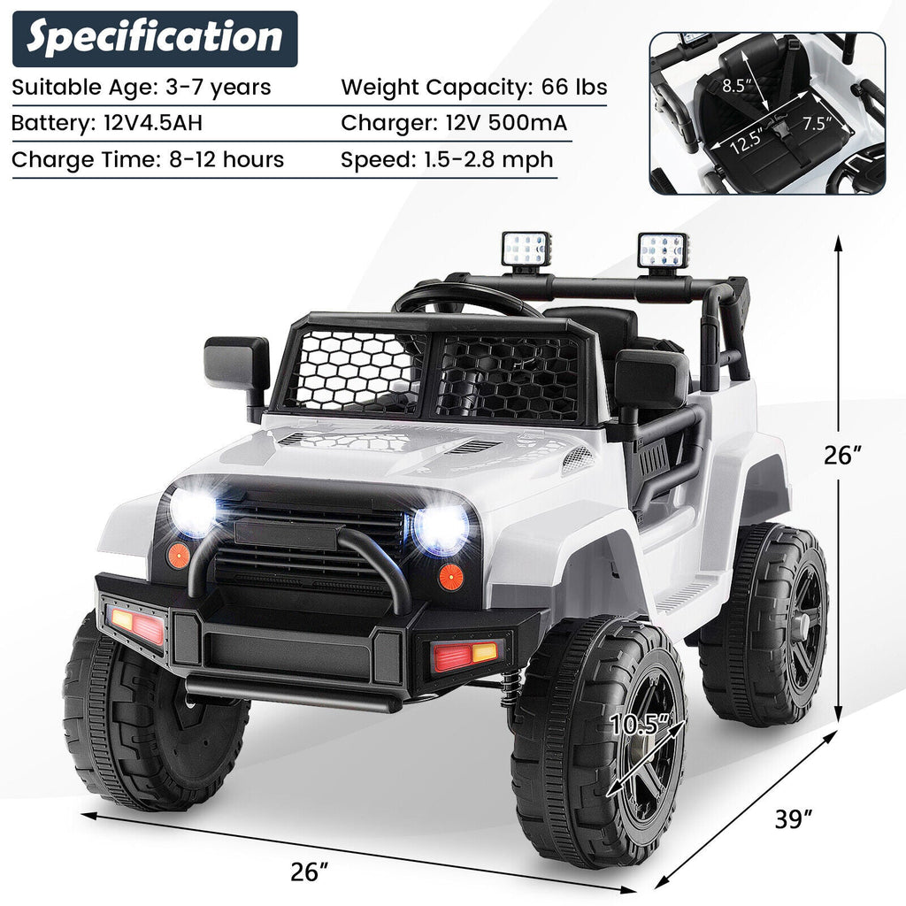 Electric Ride-On Truck for Kids with Remote Control, Lights, and Music - White