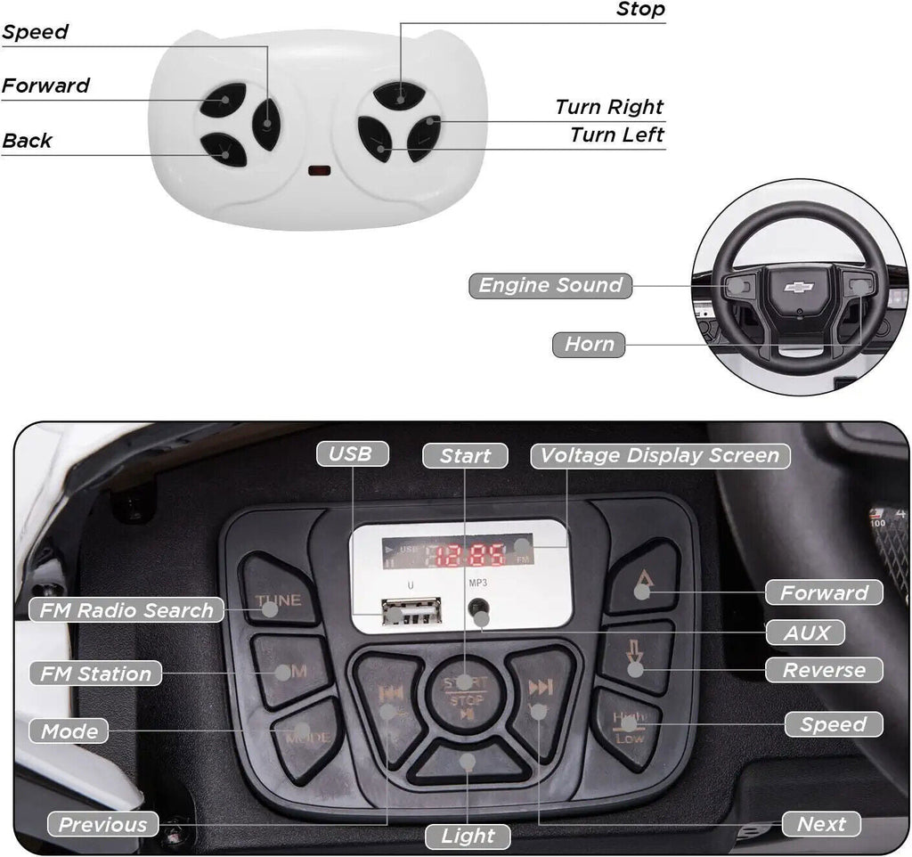 Electric Ride-On Truck for Kids with Remote Control, MP3 and Bluetooth - White