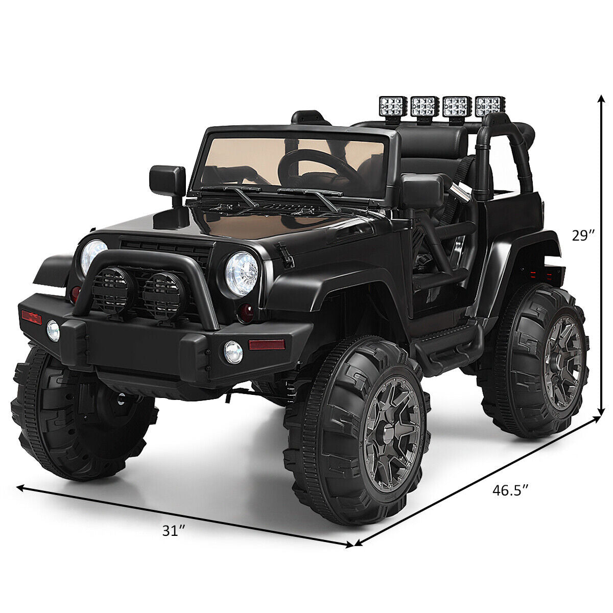 Electric Ride-On Truck for Kids with Remote Control, MP3 Player, and LED Lights - Black