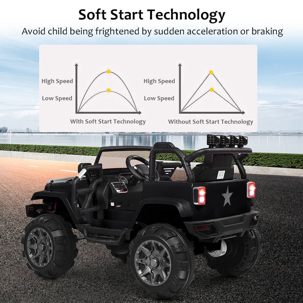 Electric Ride-On Truck for Kids with Remote Control, MP3 Player, and LED Lights - Black