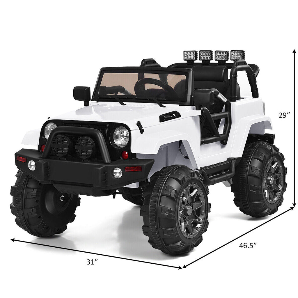 Electric Ride-On Truck for Kids with Remote Control, MP3 Player, and LED Lights - White