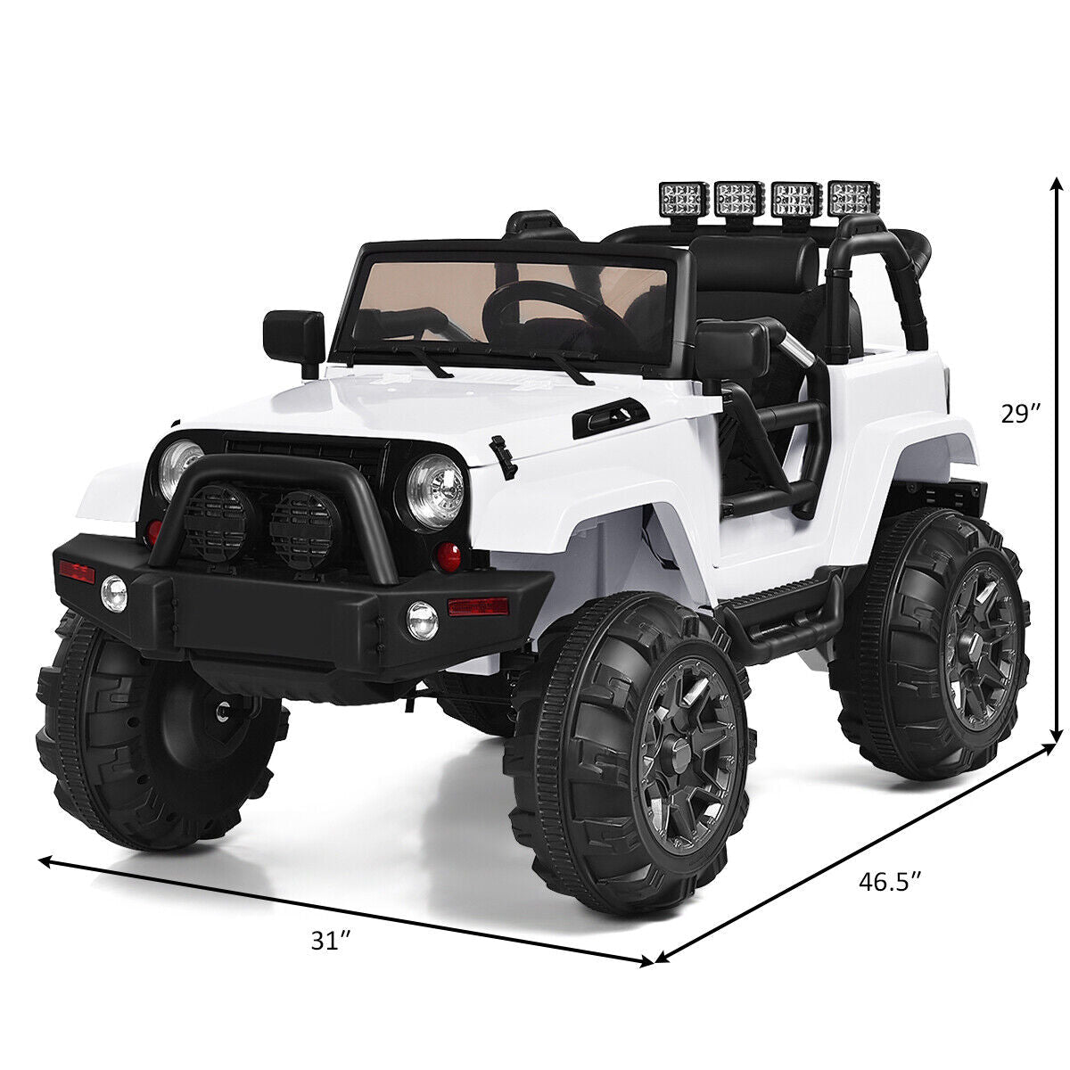 Electric Ride-On Truck for Kids with Remote Control, MP3 Player, and LED Lights - White