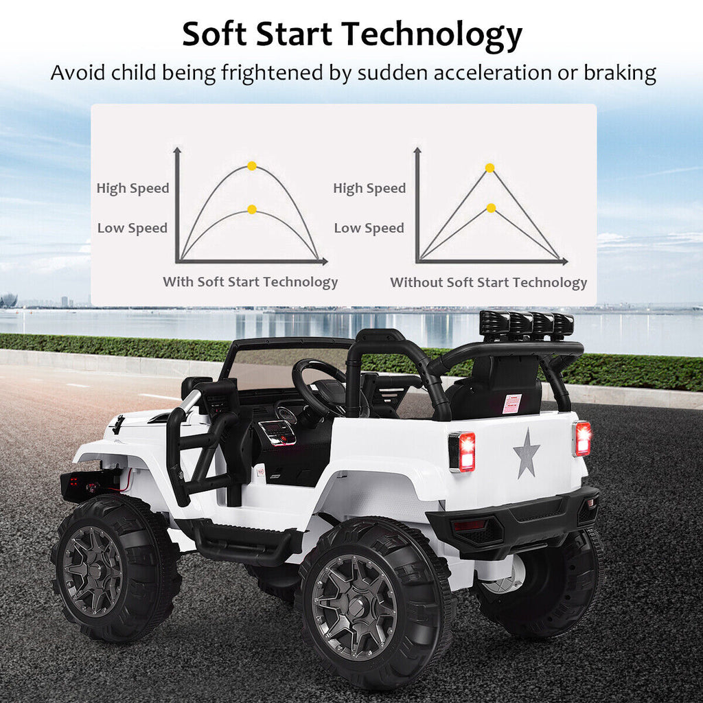 Electric Ride-On Truck for Kids with Remote Control, MP3 Player, and LED Lights - White