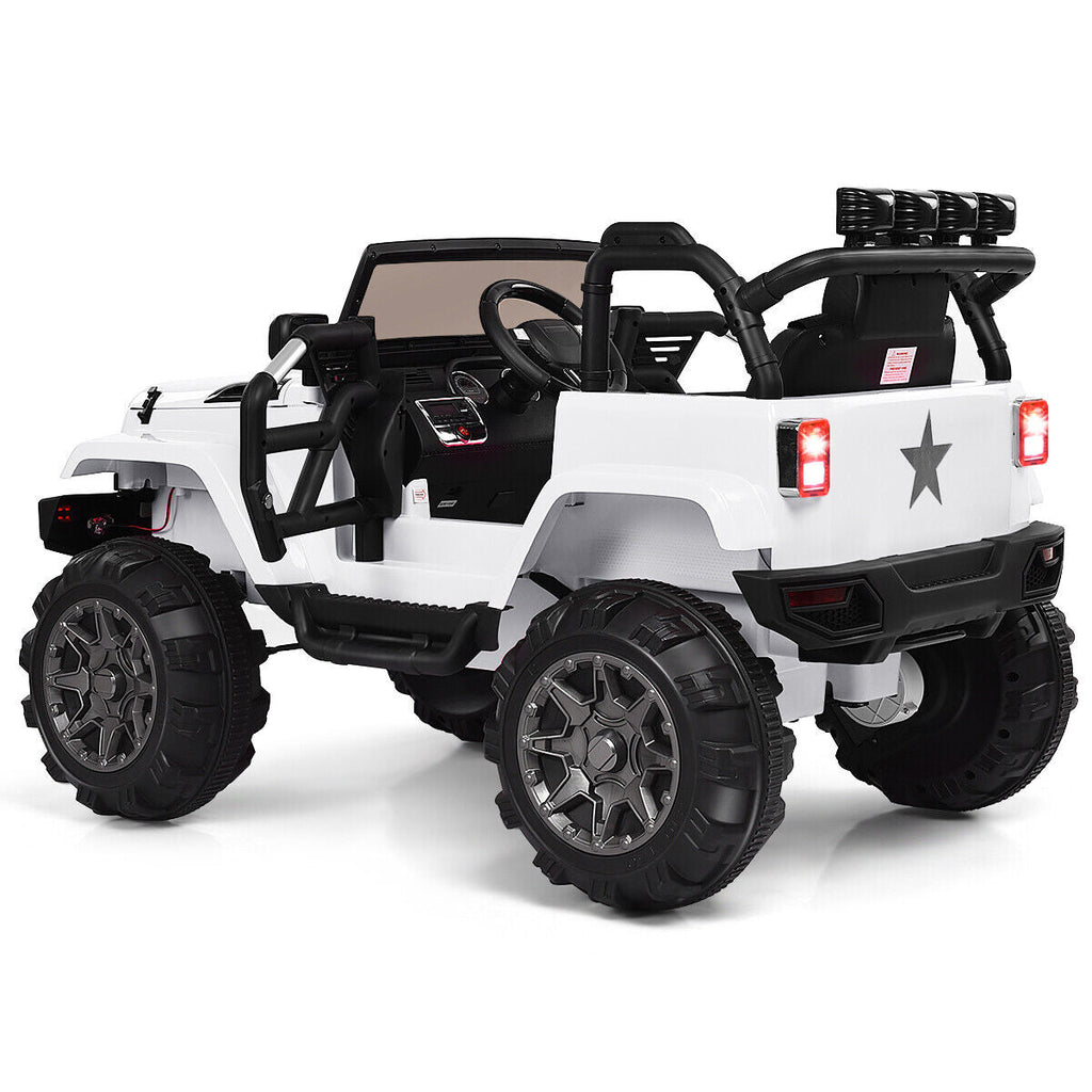 Electric Ride-On Truck for Kids with Remote Control, MP3 Player, and LED Lights - White