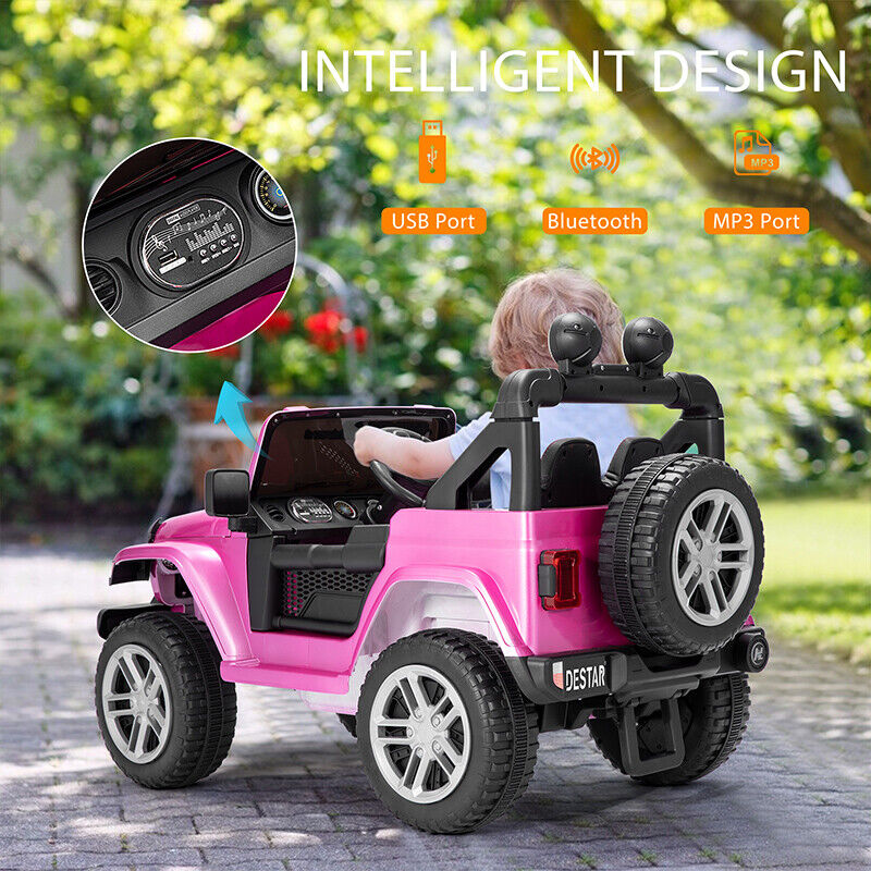 Electric Ride-On Truck for Kids with Remote Control, MP3 Player, LED Lights, and 3 Speeds - Pink
