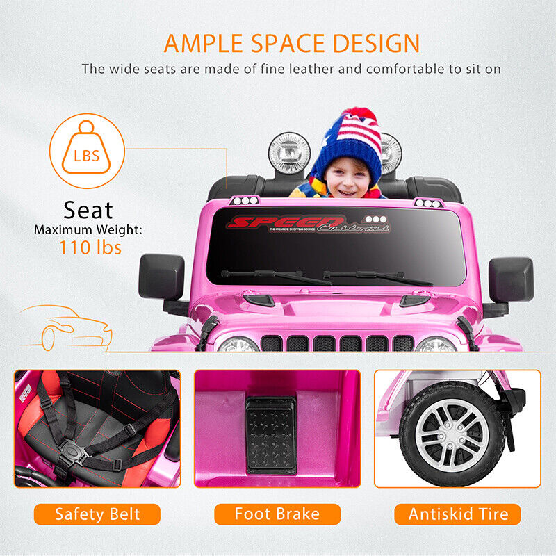 Electric Ride-On Truck for Kids with Remote Control, MP3 Player, LED Lights, and 3 Speeds - Pink
