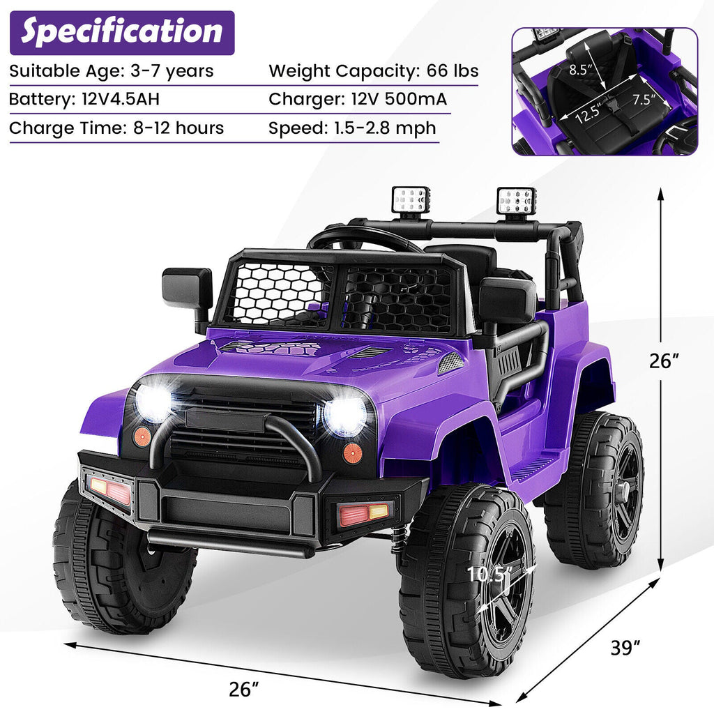 Electric Ride-On Truck for Kids with Remote Control, Music, and Lights - Purple