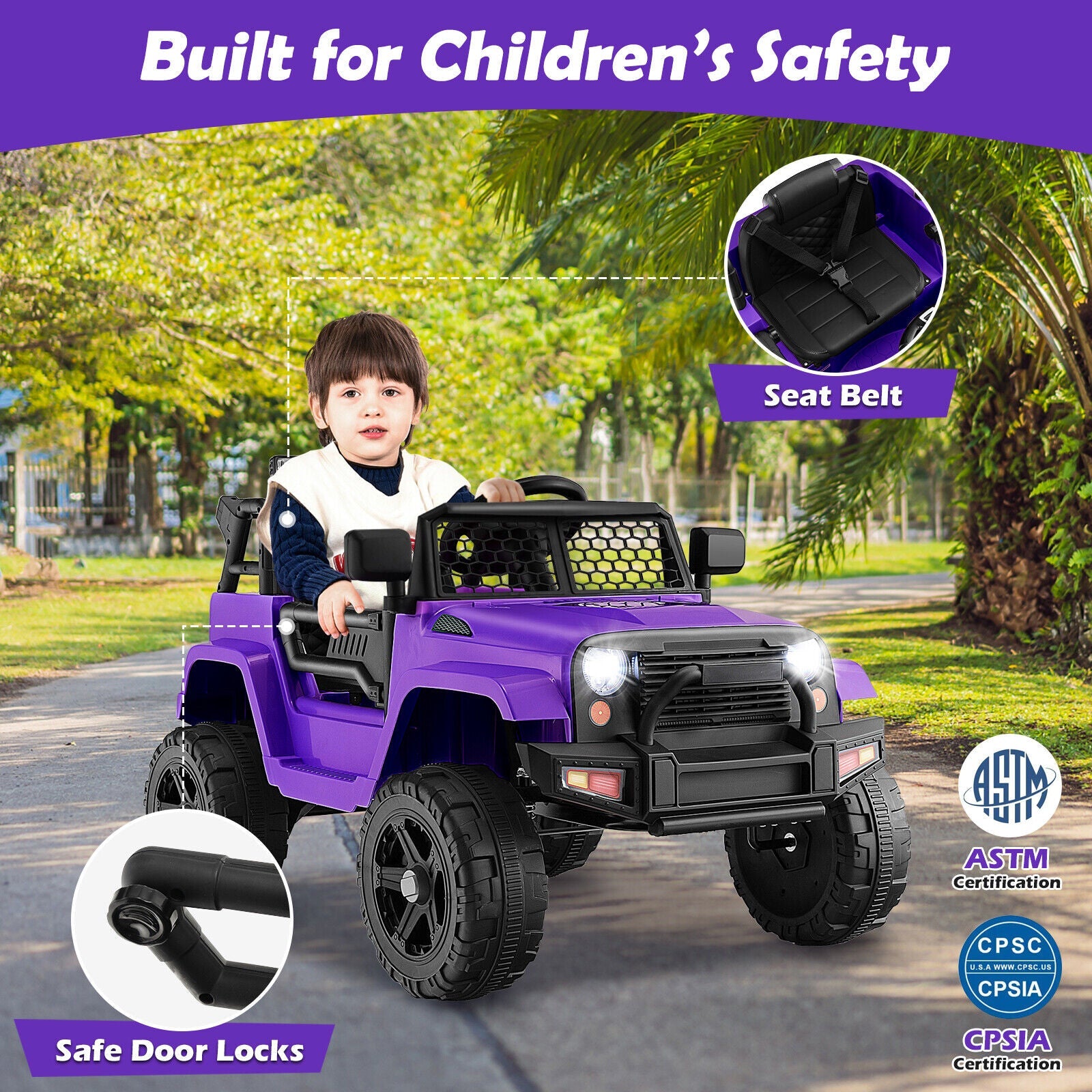 Electric Ride-On Truck for Kids with Remote Control, Music, and Lights - Purple