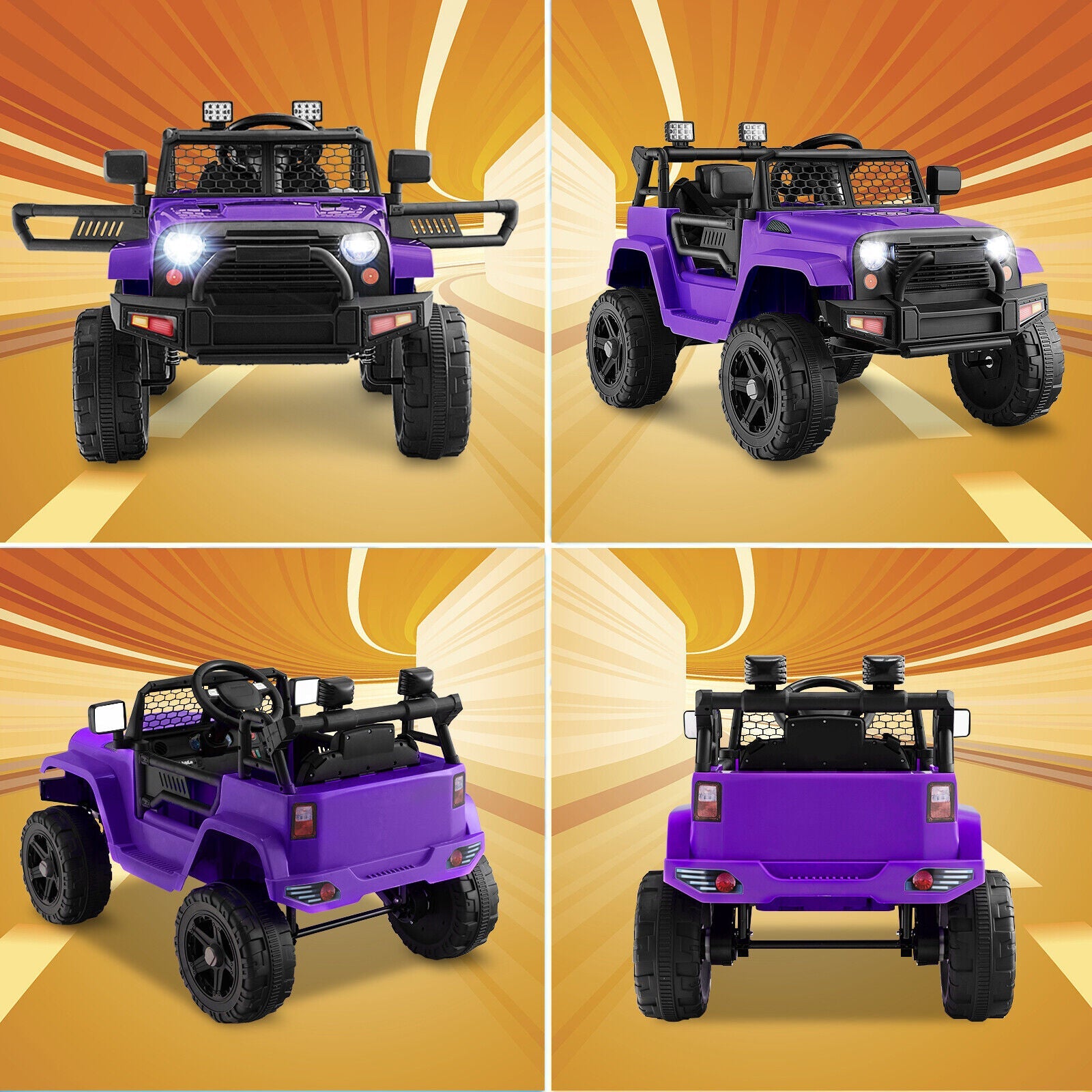 Electric Ride-On Truck for Kids with Remote Control, Music, and Lights - Purple