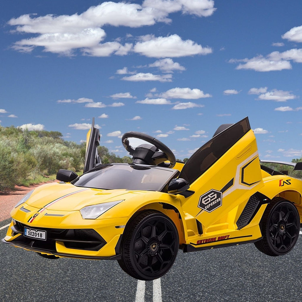 12V Licensed Lamborghini Car Toy with Headlights & Hydraulic Door - Electric Ride On for Kids