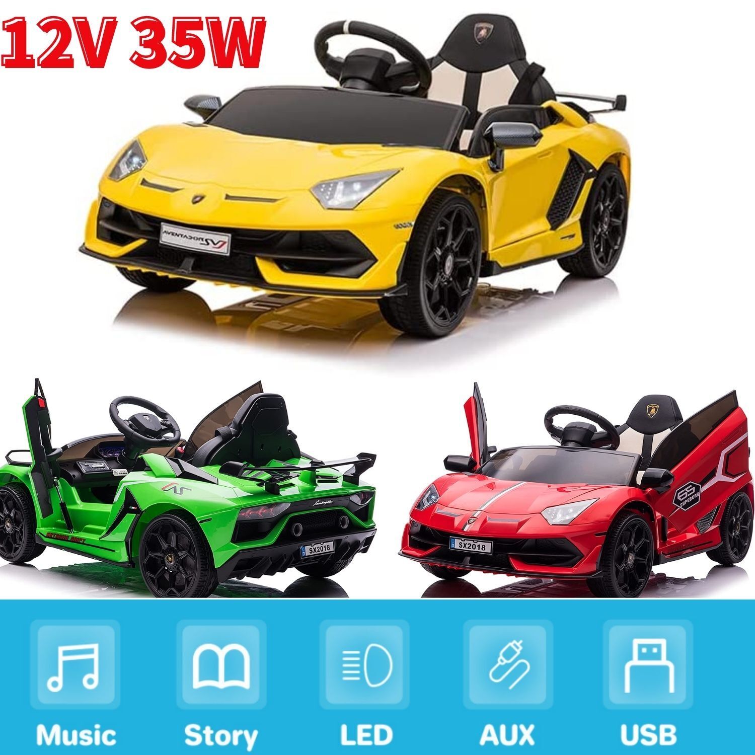 Electric Lamborghini Ride-On Car for Kids with Remote Control and MP3 Player - 12V, 1 Seat
