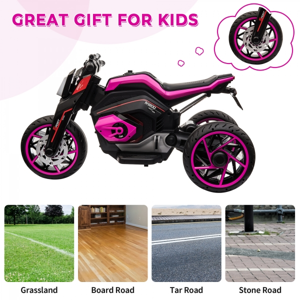 Electric Three-Wheeled Motorcycle for Kids Ages 3-8 with Horn and LED Lights