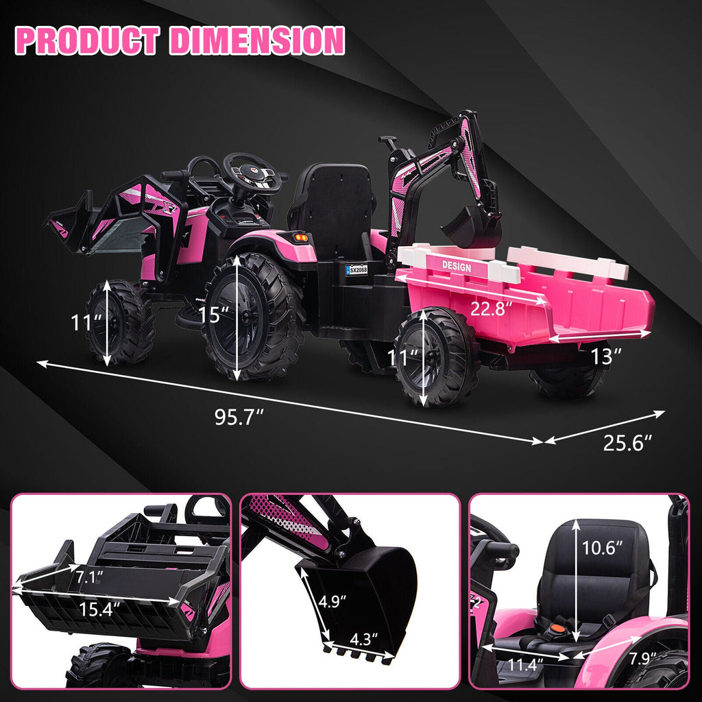 Electric Tractor Ride-On Toy Car for Kids with Trailer & LED Lights - 12V Battery Powered