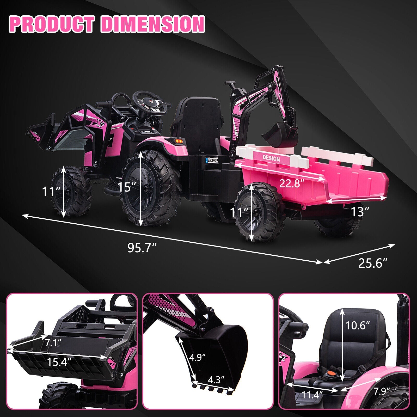 Electric Tractor Ride-On Toy Car for Kids with Trailer & LED Lights - 12V Battery Powered