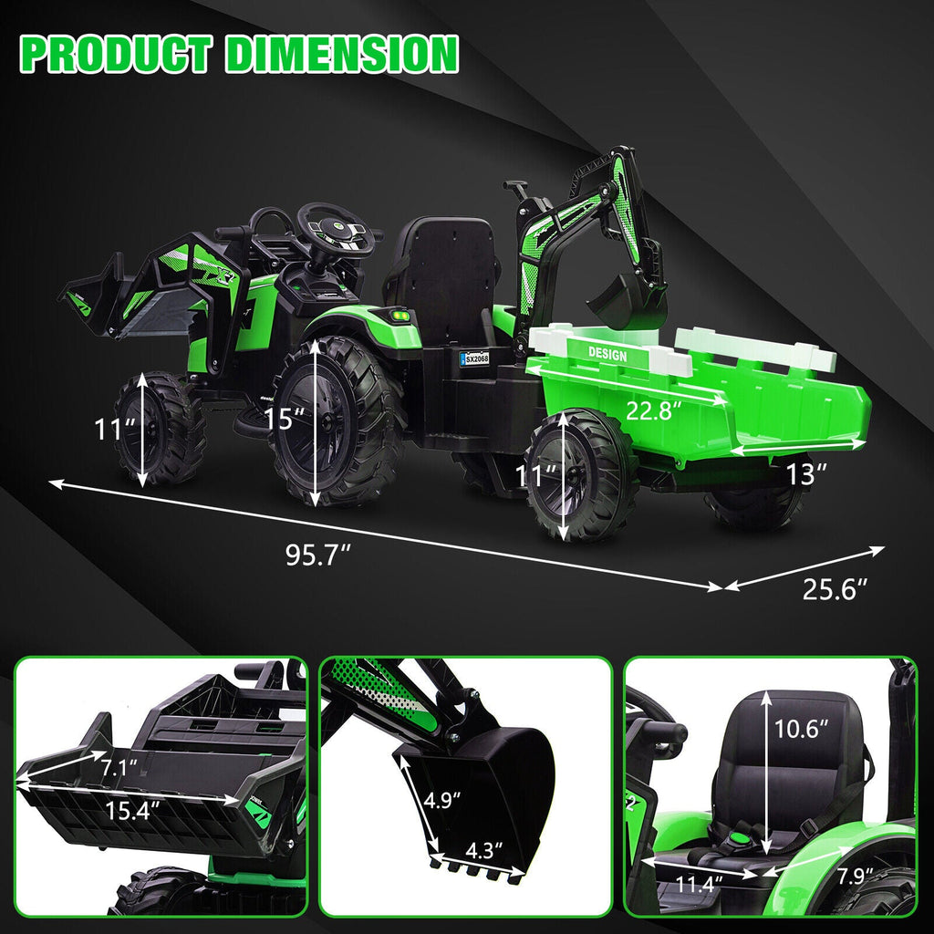 Electric Tractor Ride-On Toy Car for Kids with Trailer & LED Lights - 12V Battery Powered