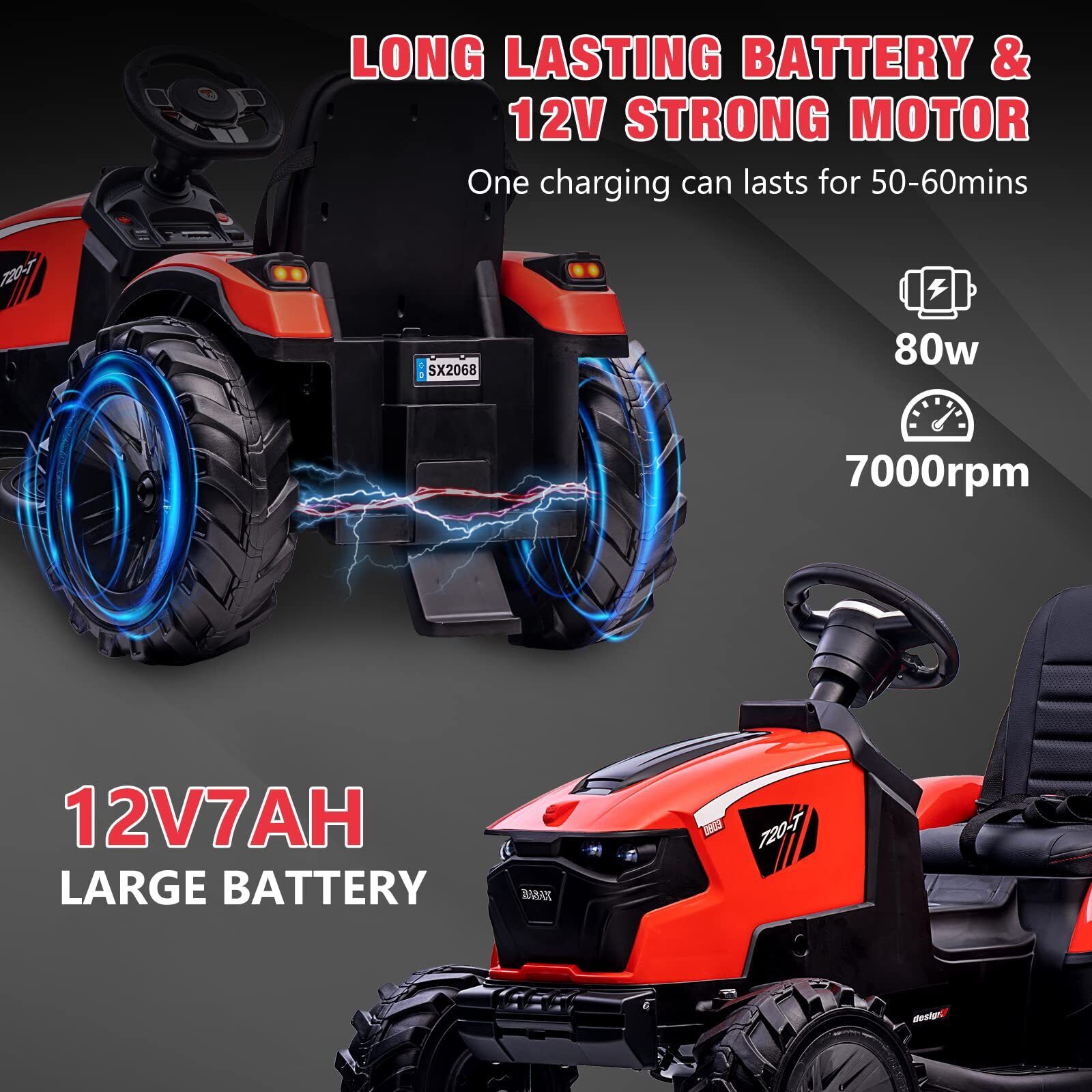 Electric Tractor Ride-On Toy with Remote Control for Kids Ages 3-8