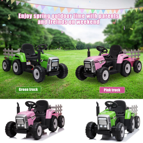 Electric Tractor Ride-On with Trailer and Remote Control for Kids - LED Headlights Included