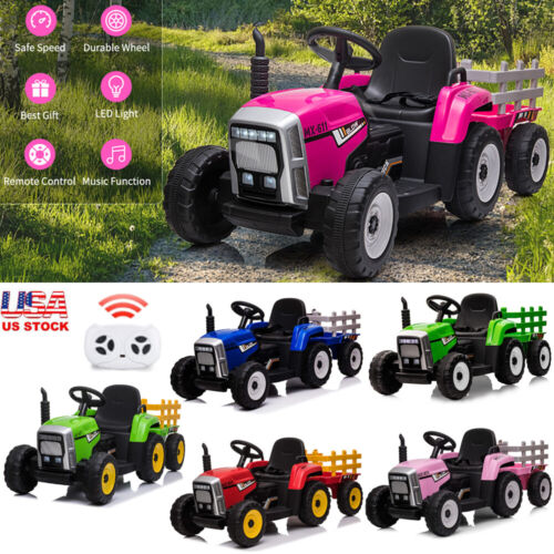 Electric Tractor Toy with Trailer and Music - Perfect Christmas Gift for Kids (12V)