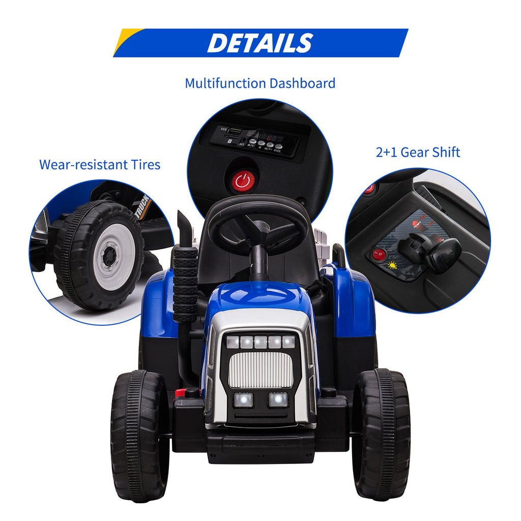 Electric Tractor Toy with Trailer and Music - Perfect Christmas Gift for Kids (12V)
