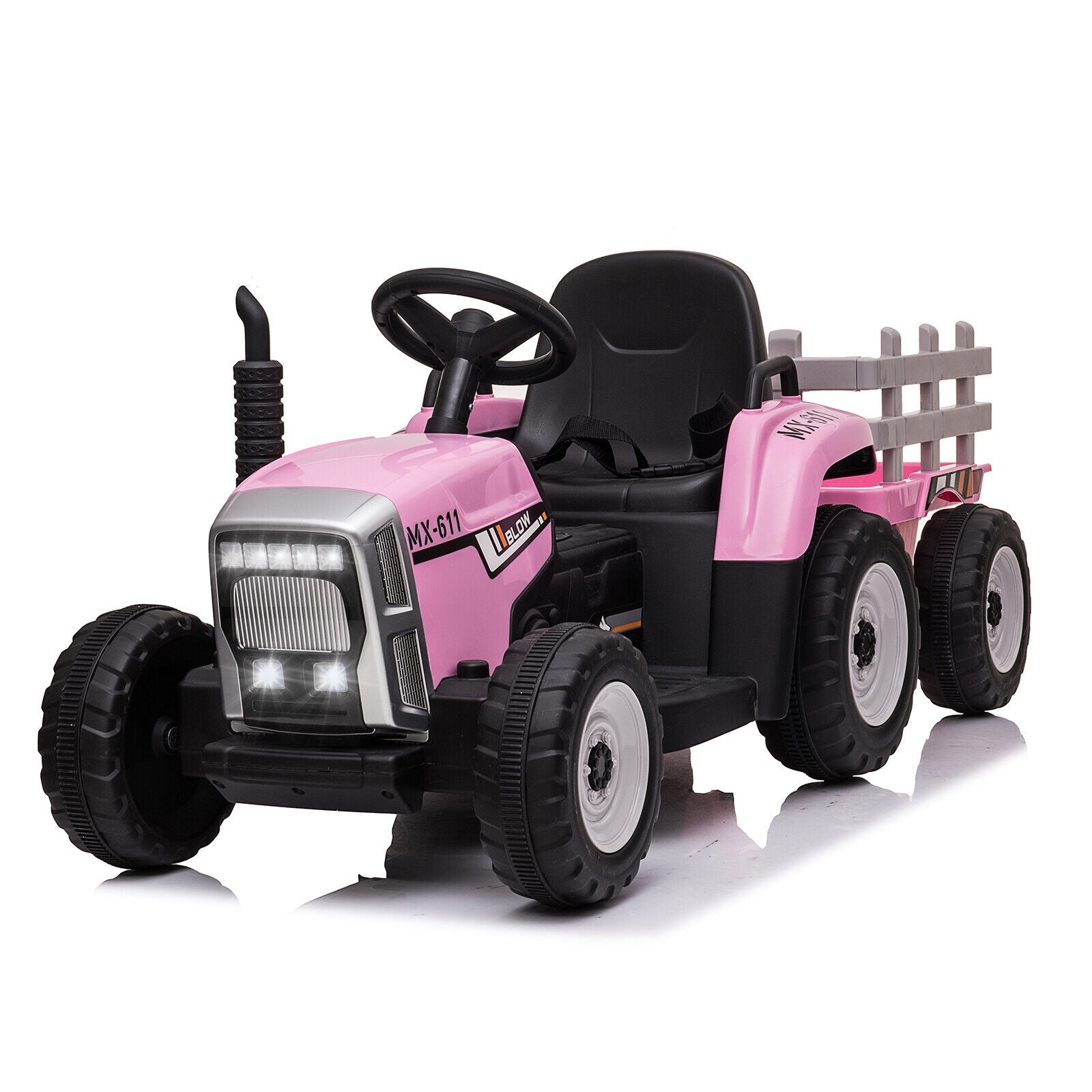 12V Pink Electric Ride-On Tractor with Trailer Bucket for Kids