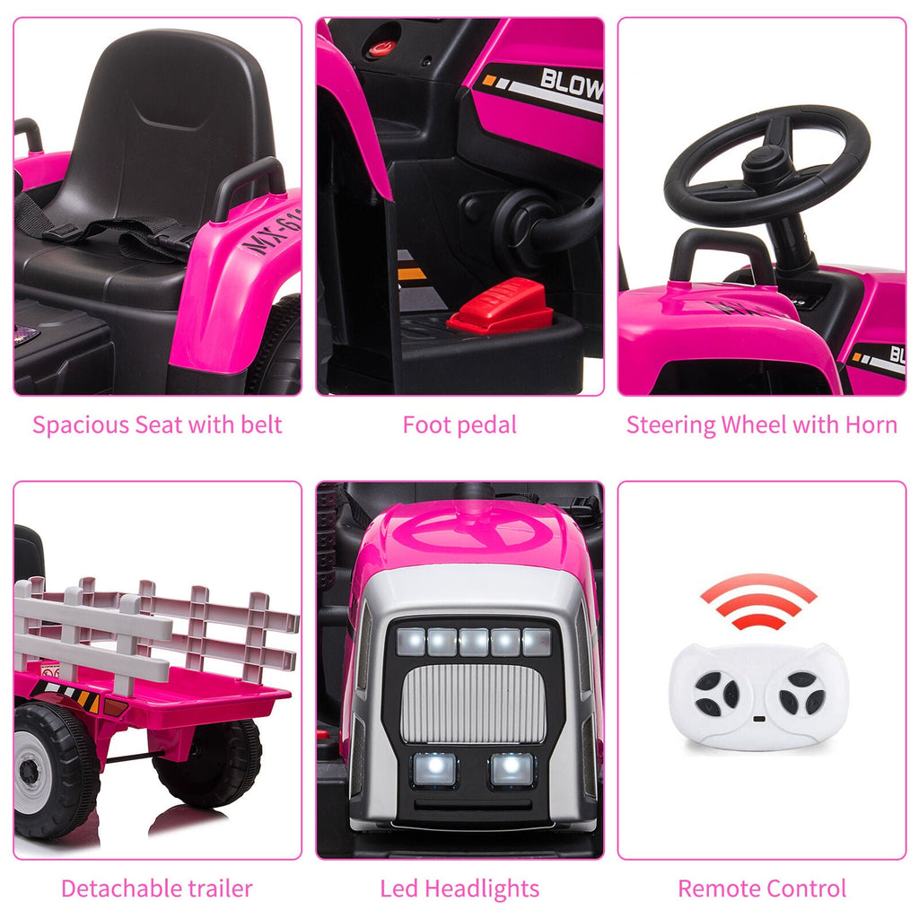 Electric Tractor with Trailer and Remote Control - Perfect Gift for Kids (12V Battery Powered)