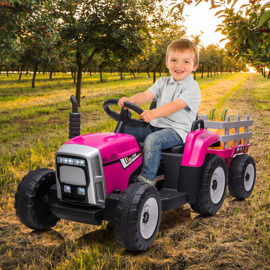 Electric Tractor with Trailer and Remote Control - Perfect Gift for Kids (12V Battery Powered)