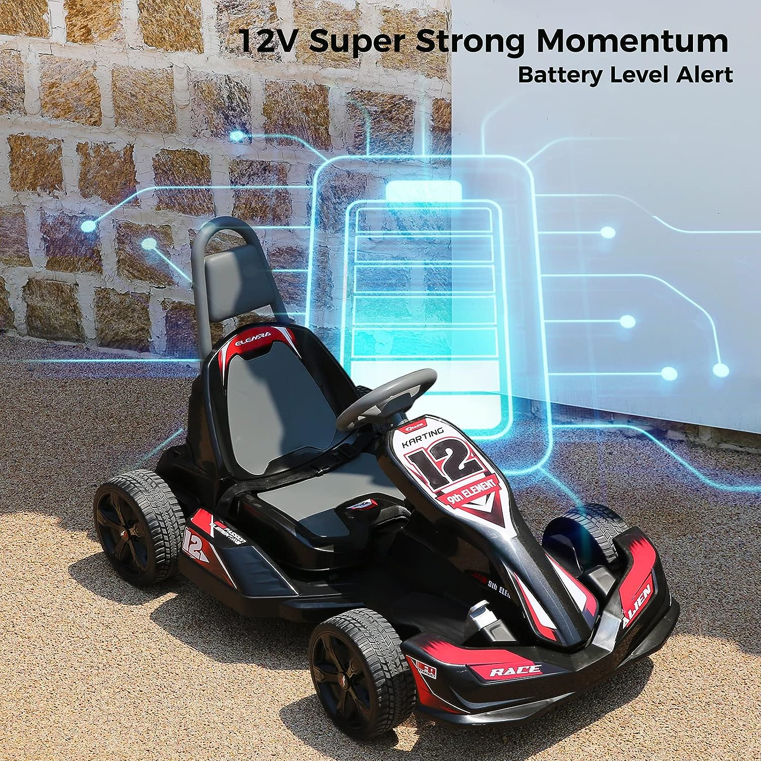 ELEMARA 12V 2WD Electric Go Kart for Kids - Battery Powered Ride On Car with Parental Remote Control