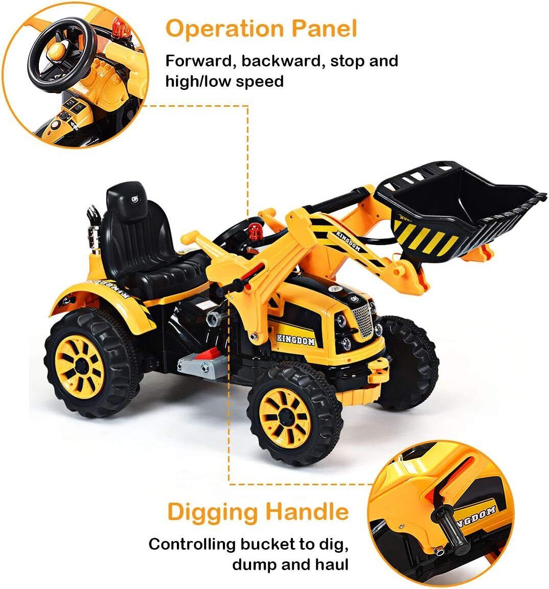 Excavator Truck Battery-Powered Playset for Kids - 12V Construction Vehicle Ride-On