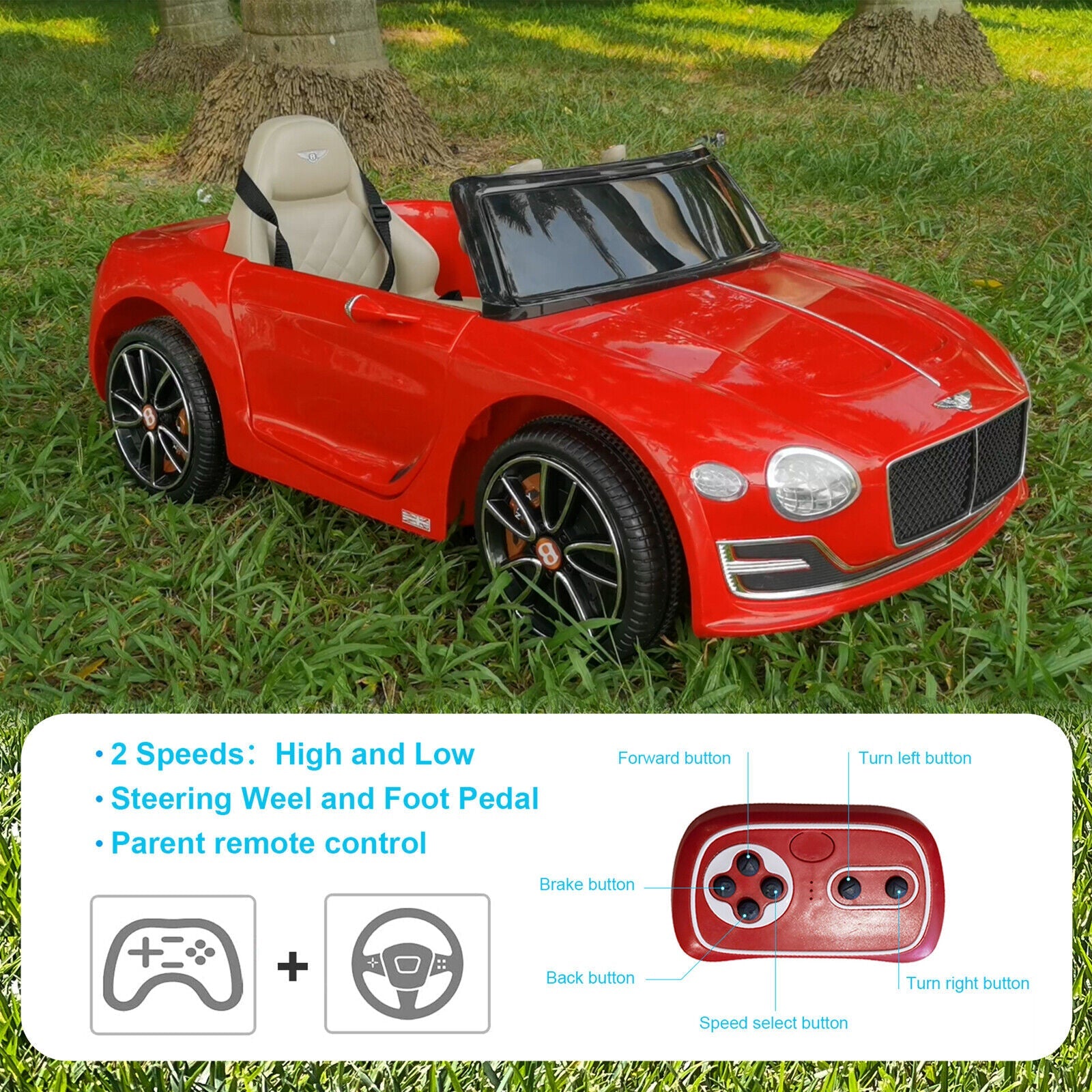Exp 12 6V Battery Operated Toy Car Ride On with Remote Control - Kids Bentley Style