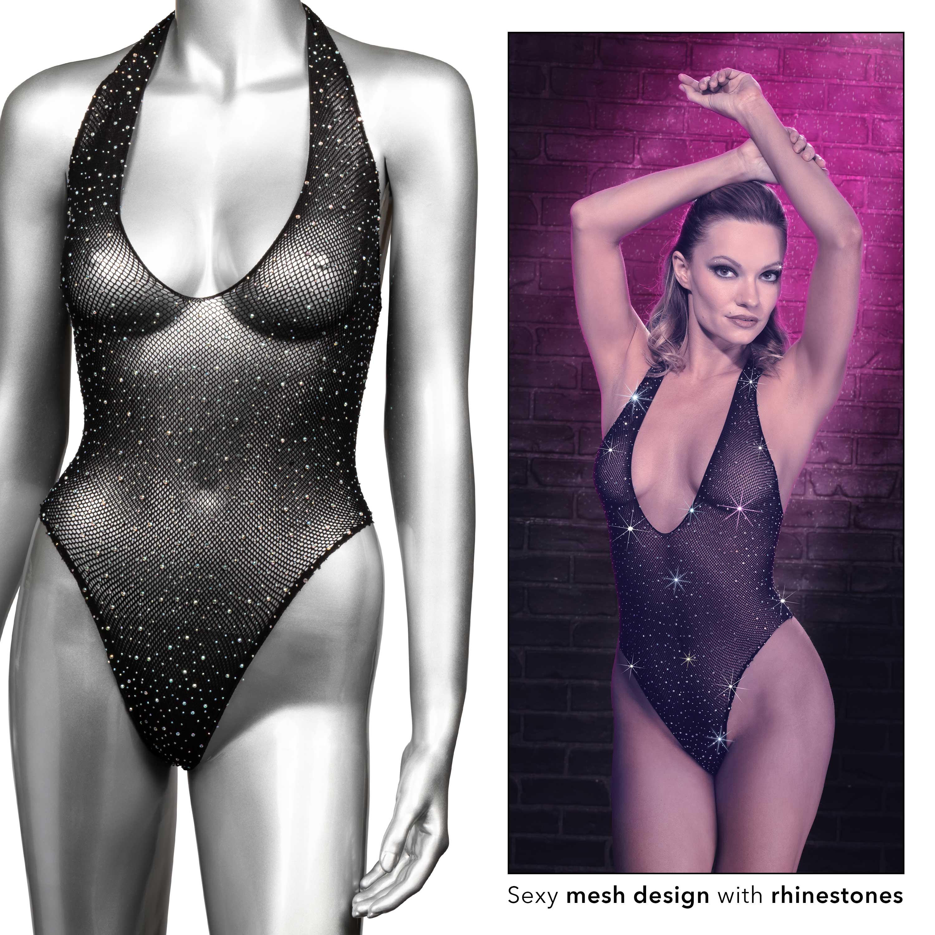 Radiance Deep Neck Body Suit - One Size - Black