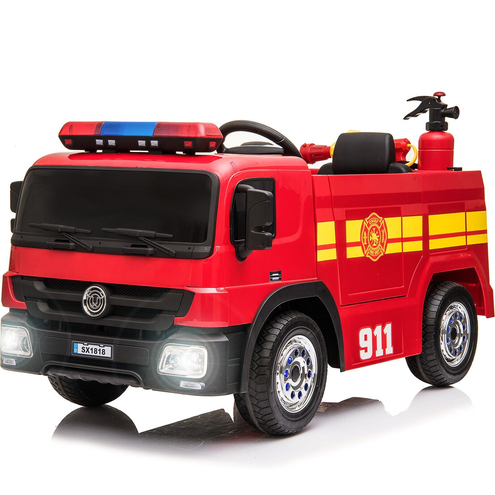 Fire Truck Battery-Powered Ride-On Car with Remote Control for Kids Ages 3-6