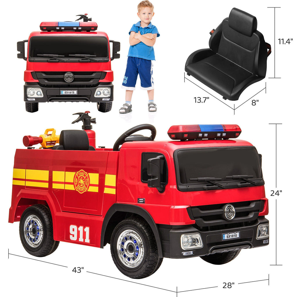 Fire Truck Battery-Powered Ride-On Car with Remote Control for Kids Ages 3-6