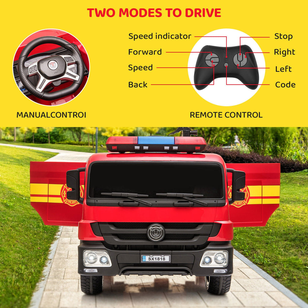 Fire Truck Battery-Powered Ride-On Car with Remote Control for Kids Ages 3-6