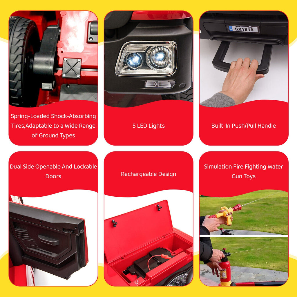 Fire Truck Battery-Powered Ride-On Car with Remote Control for Kids Ages 3-6