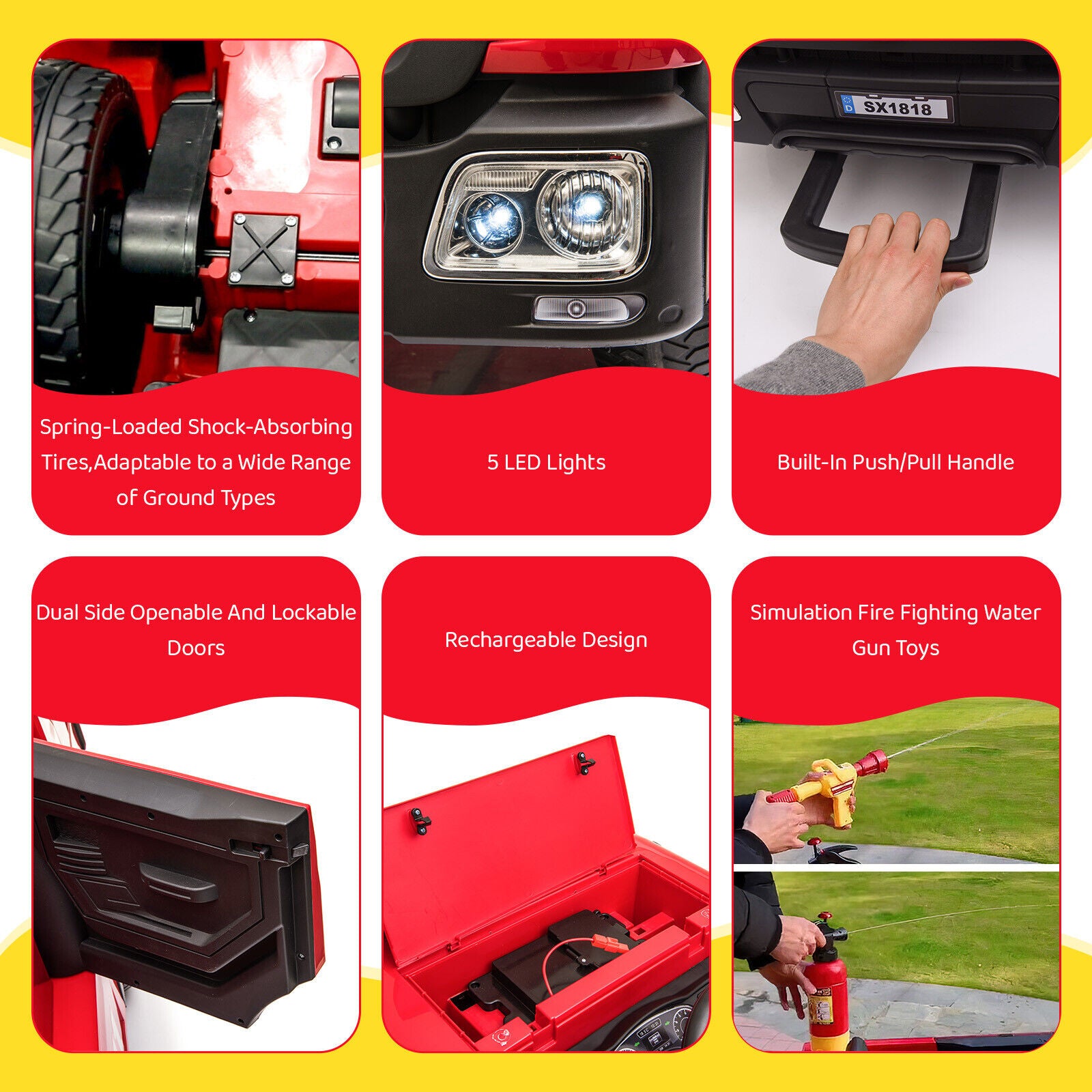 Fire Truck Battery-Powered Ride-On Car with Remote Control for Kids Ages 3-6