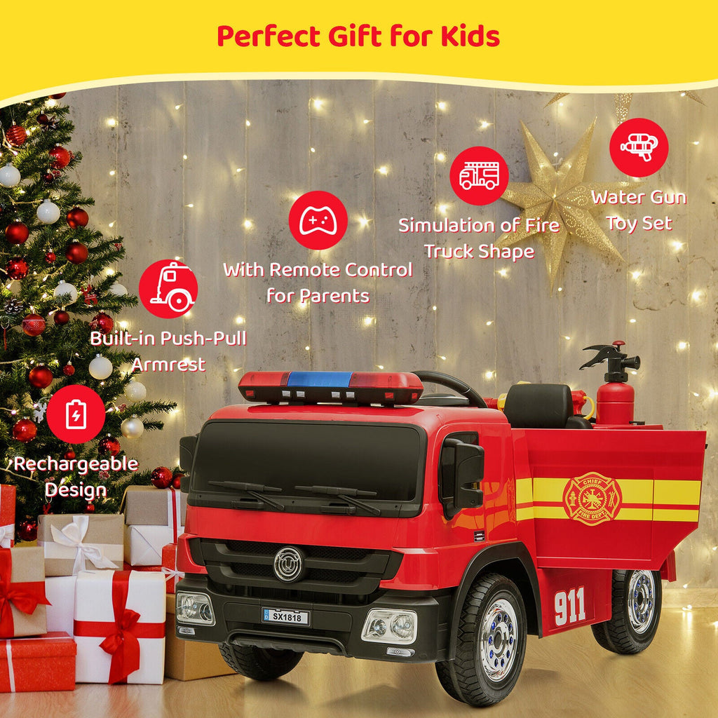 Fire Truck Battery-Powered Ride-On Car with Remote Control for Kids Ages 3-6