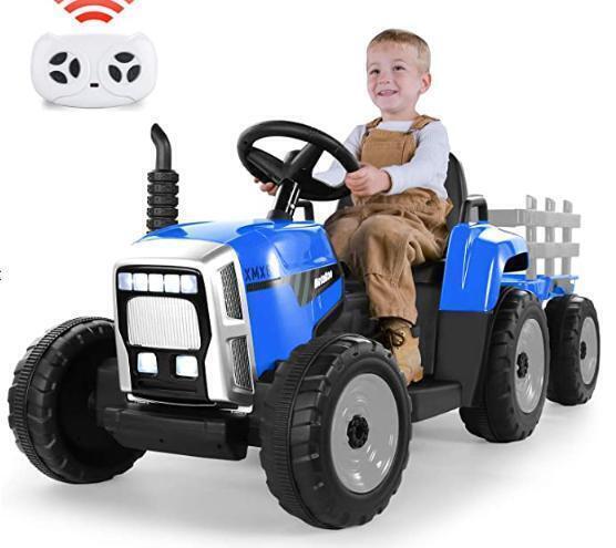 Fun and Functional 12V Kids Ride On Tractor with Trailer and Remote Control