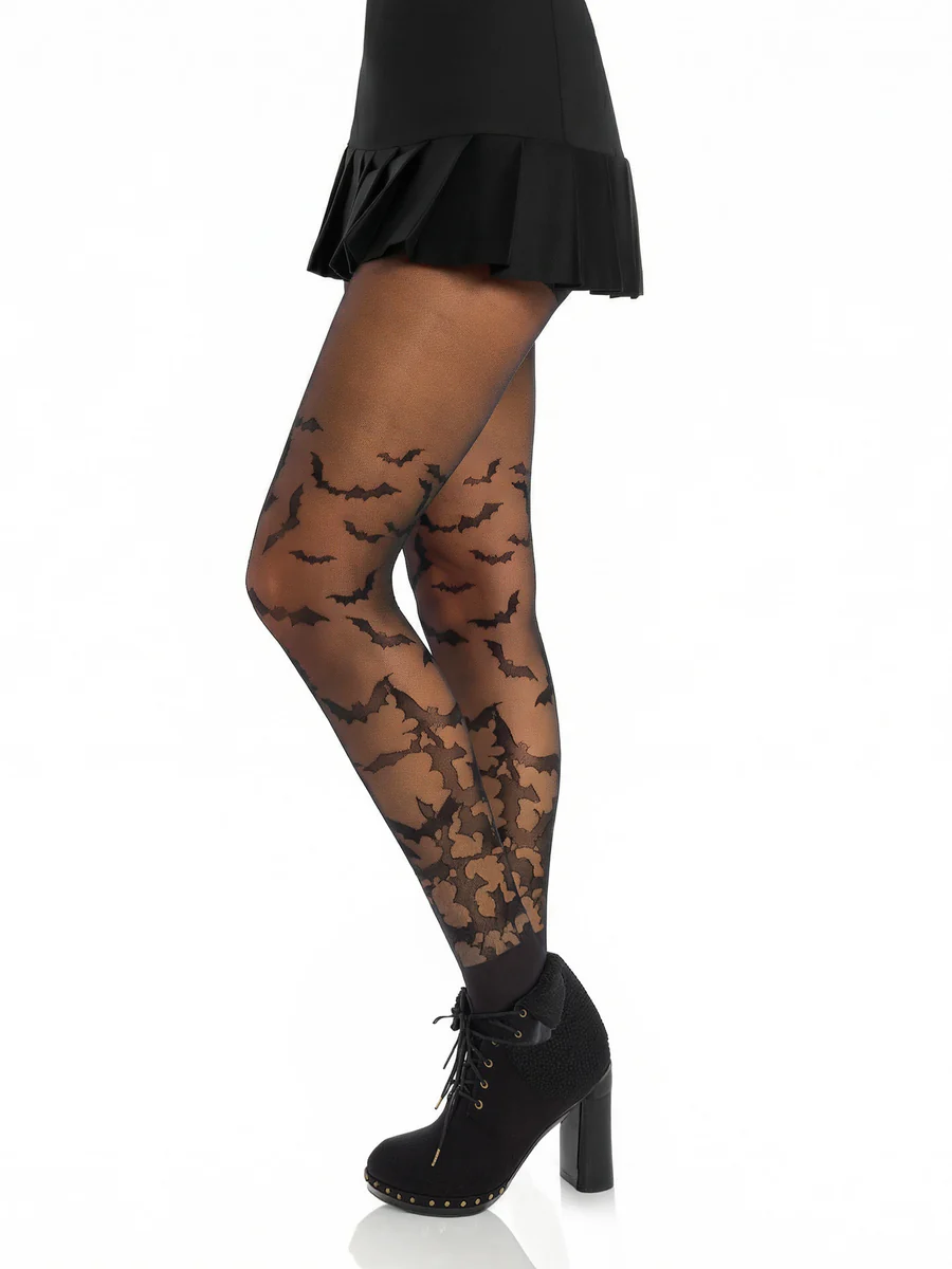 Bat Wing Sheer Tights Black (OS)